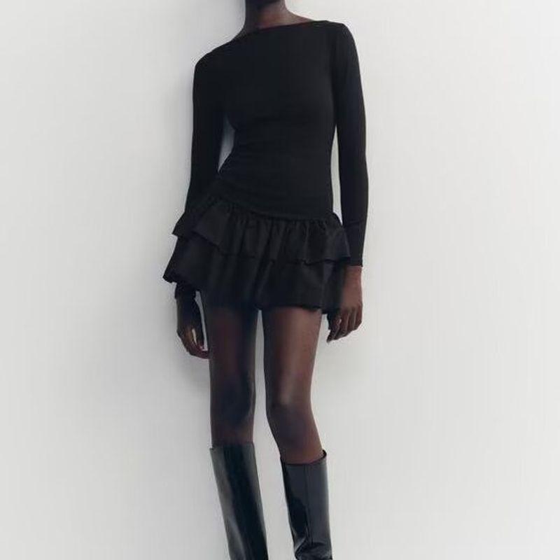 Za Foreign Trade New Women Clothes ZR Western Style Versitile Fashion Simple Laminated Decoration Short Dress 0085305