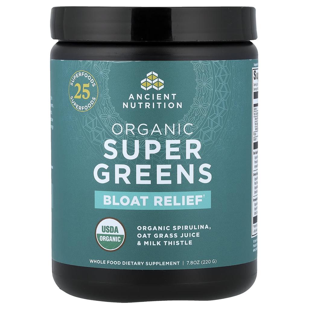 Ancient Nutrition, Organic Super Greens, Bloating Relief, 220g (7.8oz)