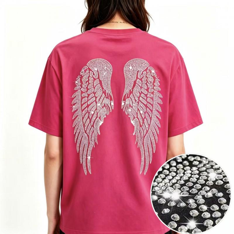 2026 Cotton T Shirt Men Women Short Sleeve Rhinestone Wings Casual Trendy Tee S-4XL