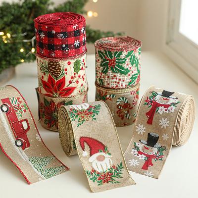 Linen Christmas Ribbons Christmas Trees Rattan Wreaths Decorative Ribbons Ribbons Party Supplies Atmospheric Decoration Ribbons