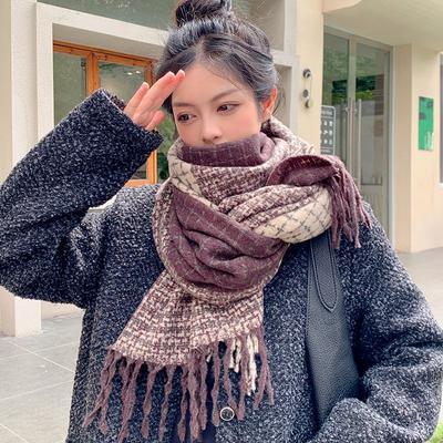 New Winter Scarf Contrasting Plaid Versatile Warm Imitation Cashmere Thickened Senior Student Couple Shawl Scarf Trendy