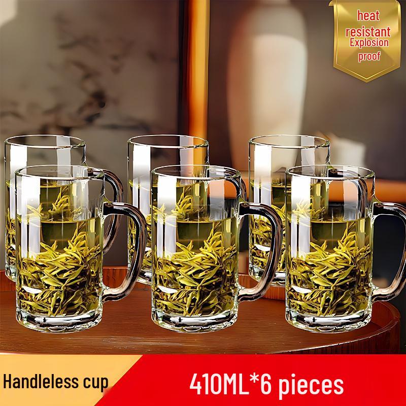 HANDUNYOU 410ml Heat-Resistant Glass Mugs with Handles, 6-Pack