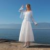 Sancai 2026 Spring High-Waist Pure Cotton A-Line Long Skirt