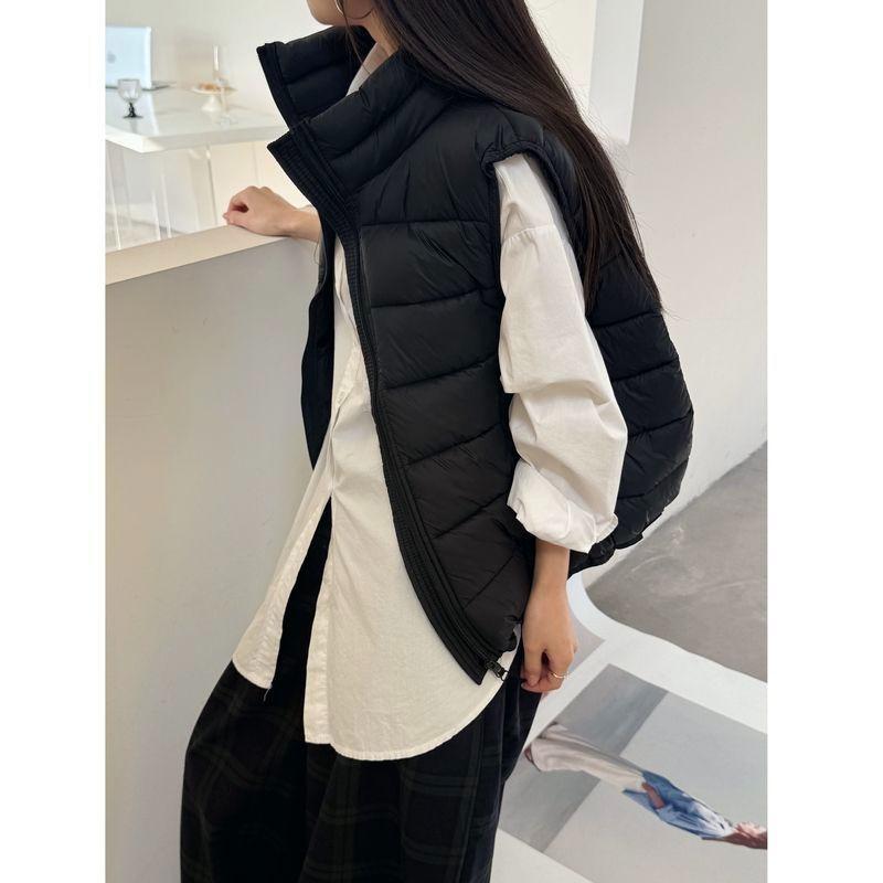Women's Lightweight Down Vest – Stand Collar Quilted Sleeveless Jacket with Drawstring Hem