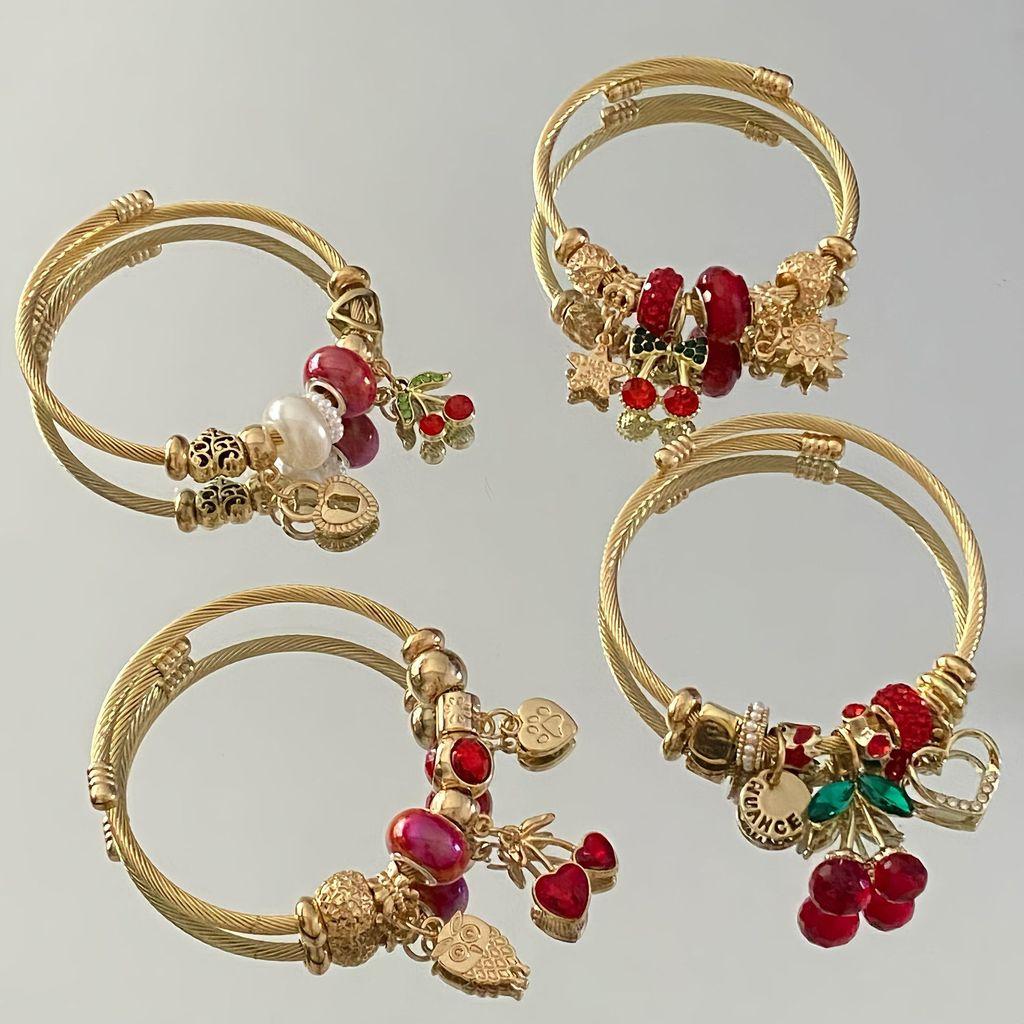 Fresh Strawberry Cherry Adjustable Bracelets With Rhinestone Accents For Women
