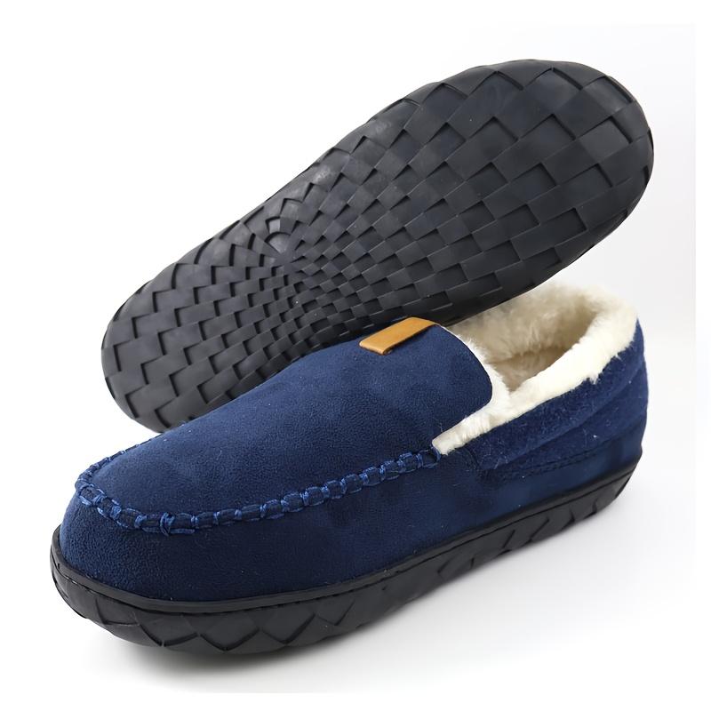 Men'S Thickened Indoor Slippers, Vintage Casual Fashion, Soft Sole, Round Toe, EVA Sole, Fabric Upper and Inner, for Winter Daily Casual Wear