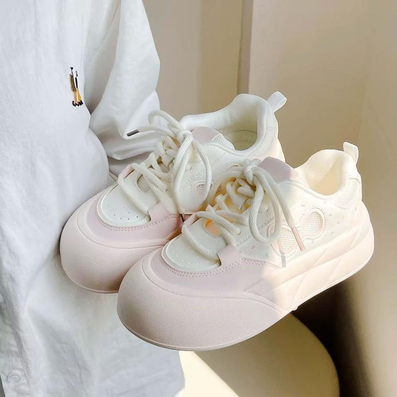 Summer Mesh Breathable Board Shoes Women's 2025 New Thick-soled Heightening White Shoes Student Versatile Niche Bread Shoes