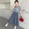 Girls' summer plaid skirt set, children's Korean style casual loose short sleeved shirt, big children's half skirt two-piece set