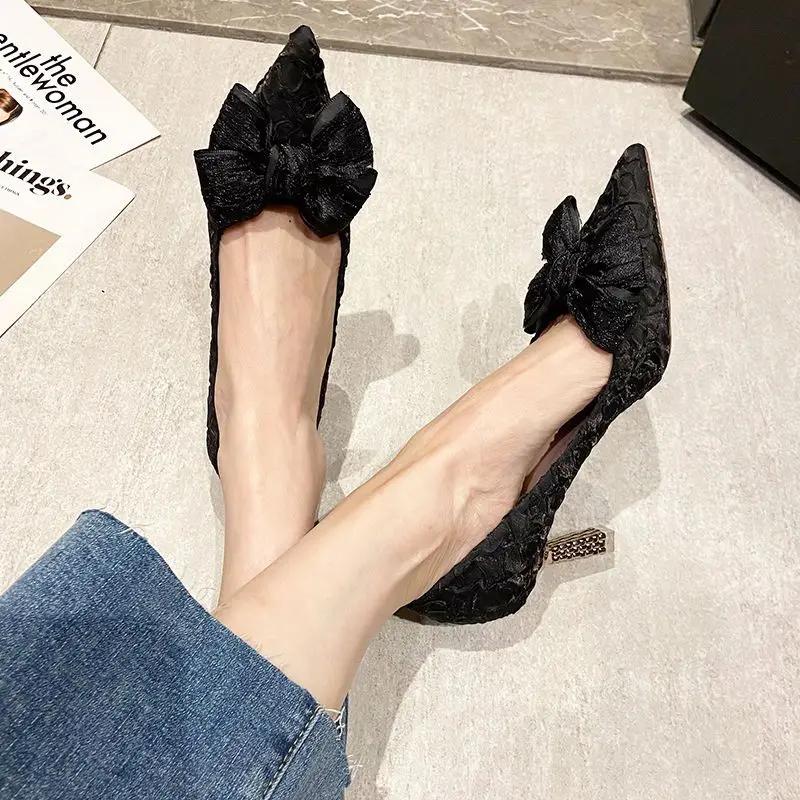 High Heels Woman PumpsLoafers Pumps with Bow on Heeled Pointed Toe Stilito Shoes for Women Promotion Offer Non Slip Stylish Sale