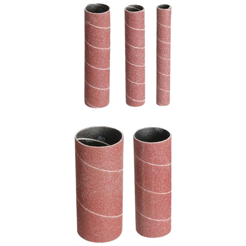Fünf Schleifpapierhülsen für Hubschleifer, je eine Körnung 80/150/240 und 13/19/26/38/51mm für Metall-Holz-Politur.