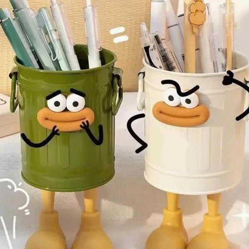 2Pcs Cartoon Pen Cup Multipurpose Desk Pen Organiser Case Makeup Brush Storage Container Office Desk Accessories
