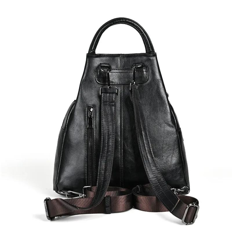 Retro Genuine Leather Women Backpack Travel Bag Leisure Large Capacity Cowhide Solid Color Backbag