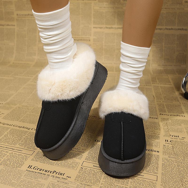 Podzim Zima Nadýchané Hrubé Plyšové Kotníkové Boty Dámské Umělý Semiš Nazouvací Sněhule Ležérní Semišová Platforma Bavlněné Boty