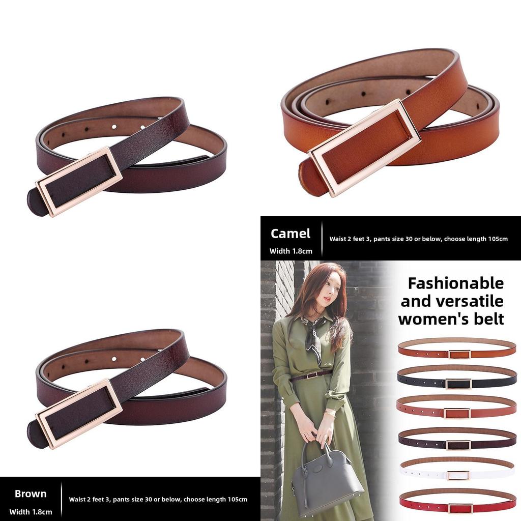 Leather Women Belt With Simple Smooth Buckle For Casual Pants And Office Wear