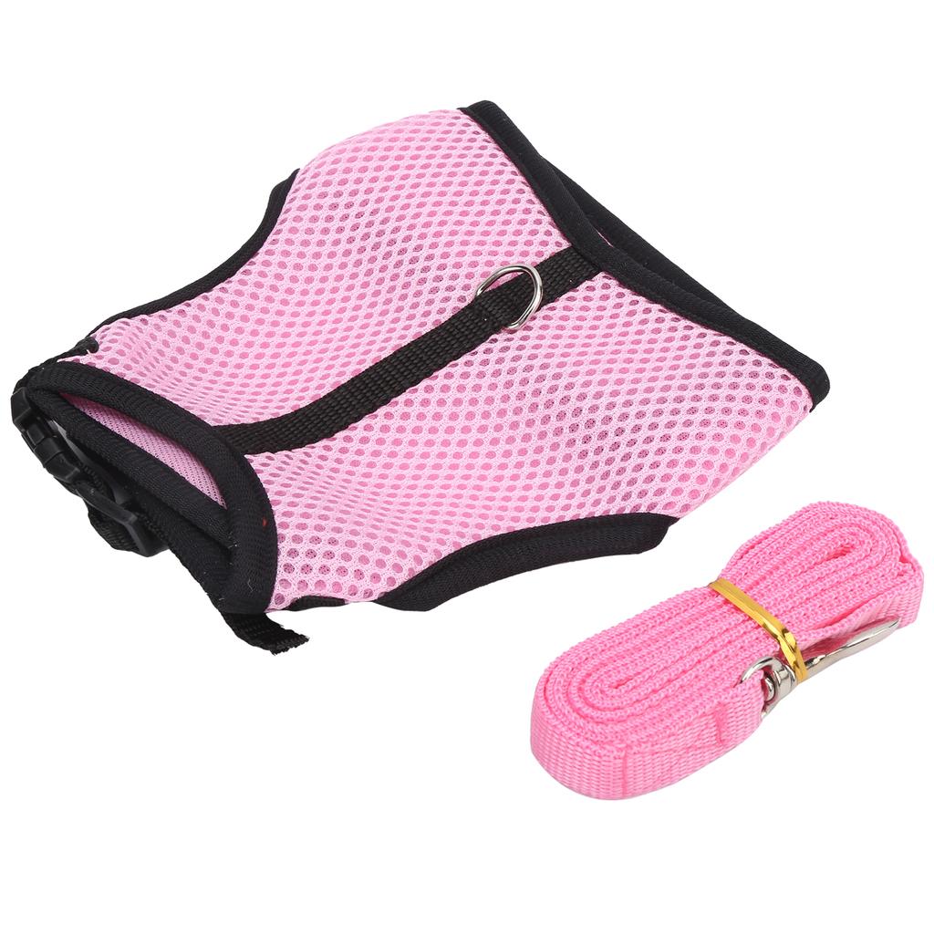 Pet Pink Mesh Traction Harness Chest Back with Leash for Rabbit Guinea Pig Pet SupplyL Pink