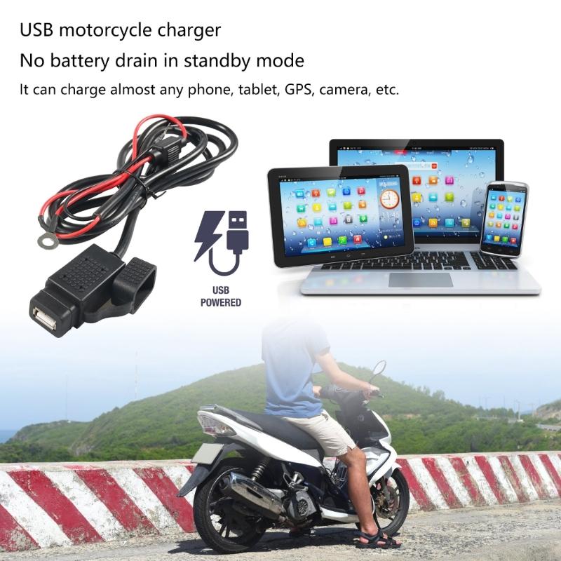 2.1Amp Waterproof Motorcycle USB Charges SAE to USB Adapter Cable Phone Tablet Navigation Charges