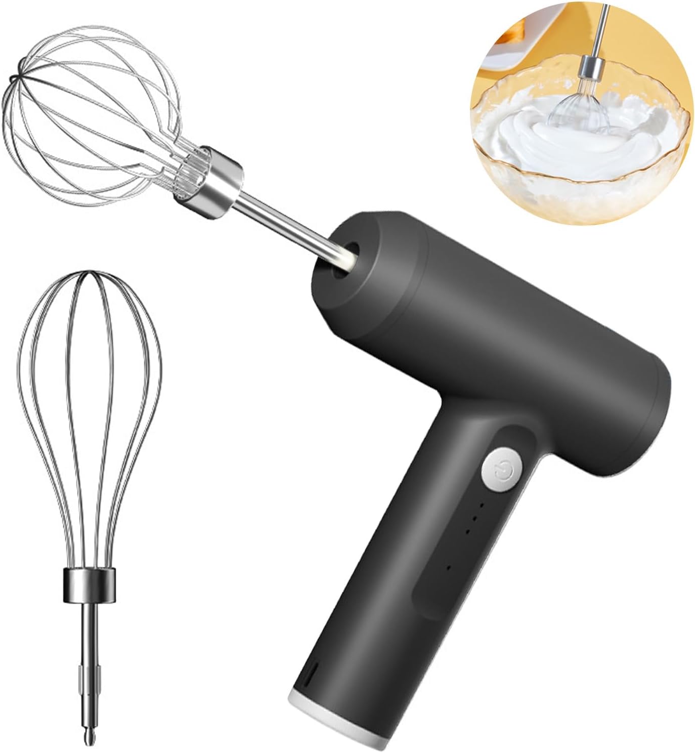 

Wireless Electric Whisk USB Rechargeable Handheld Egg Beater Stainless Detachable Portable Beaters Baking Dough Cake Cream Mixer чорний