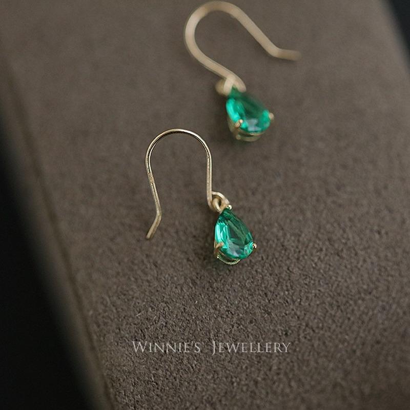 925 Sterling Silver Emerald Zircon Water Drop Earrings for Women Plated 14k Gold Retro Original Jewelry Aretes De Mujer