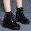 Patent leather glossy Martin boots winter soft leather inner height increase leather shoes middle tube