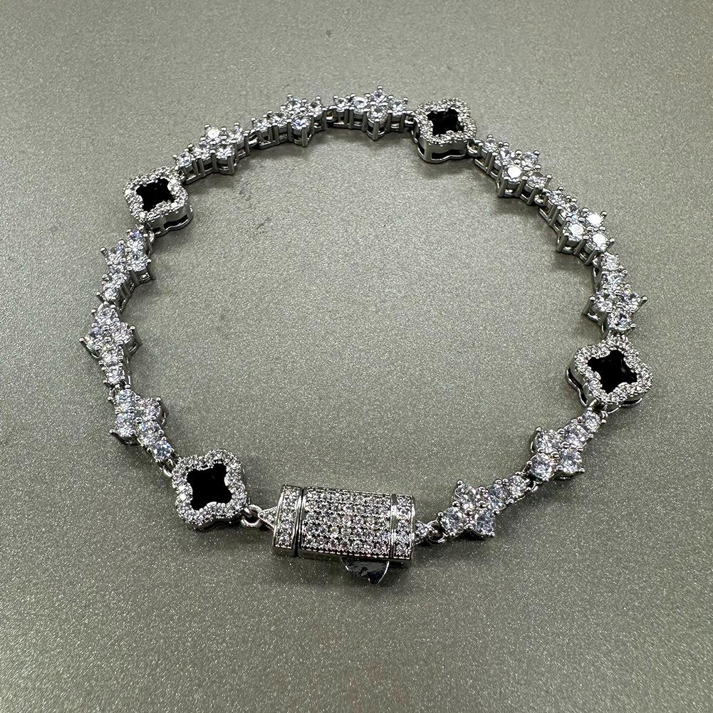Hip hop ancient clover plane tennis chain zircon bracelet light luxury hip hop bracelet jewelry