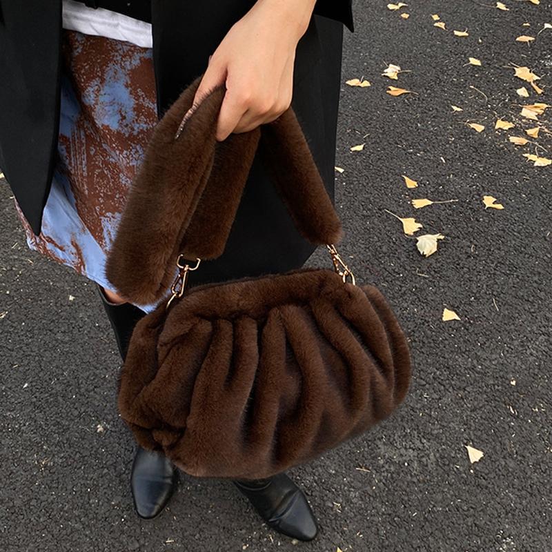 Yogodlns Geantă Nori Încrețiți la Modă Geantă Mică de Umăr din Blană Sintetică Moale pentru Femei Tendință de Iarnă Genți de Mână Geantă Crossbody