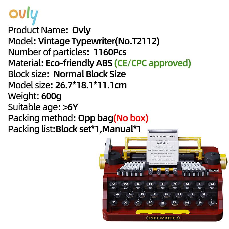 

Ovly Vintage Typewriter Building MOC Toy Educational Decorative Ornaments Block Kit Children s Birthdays Gift