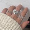 BFCLUB Silver Color Rings for Women Fashion Geometric Handmade Irregular Bump Hollow Heart Hollow Ring Party Christmas Gift