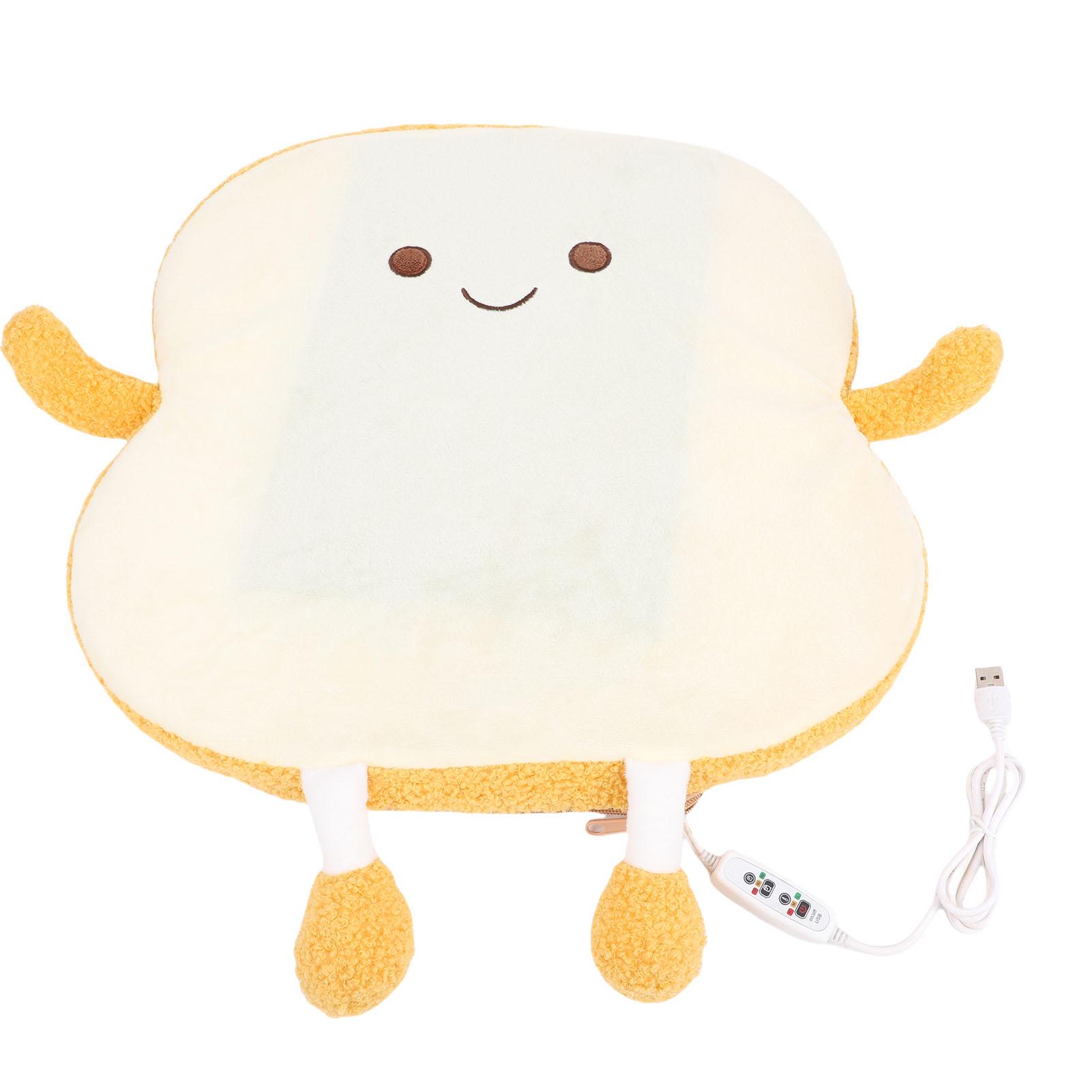 USB Heated Seat Cushion Plush Cute Cartoon Bread Heating Cushion Pad with Timer for School Dorm Office Chair