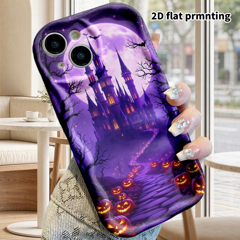 Phone Case: 2D flat design suitable for iPhone 18, 17, 16, 15, 14, 13Pro protective case, couple style, deep purple night sky, Christmas and Halloween