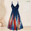 Women Plus Size Two Piece Set Short Sleeve Cardigan V Neck Strappy Star Printed Red Blue White Flared Dress