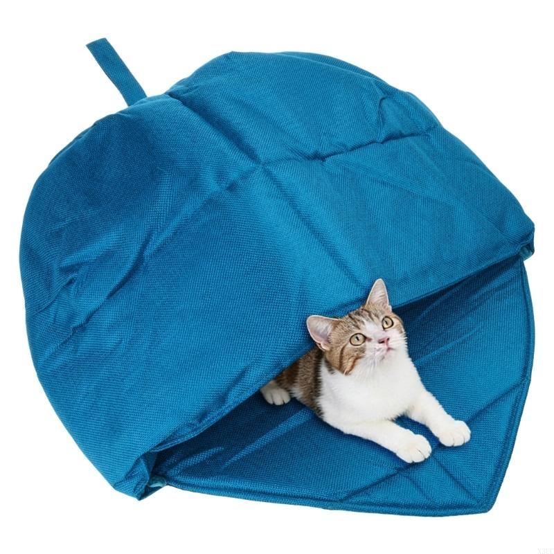 

Indoor Cats Nest Bed With Leaves Design Washable Fabric Sleep Bag For Pet X3UC светло-синий