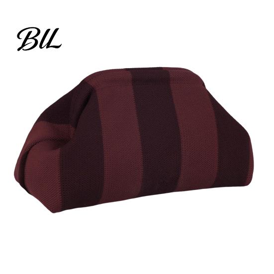 Kiss Lock Clutch Purse Woven Striped for Woman, Large Capacity Cosmetic Pouch, Portable Knit Dumpling Bag, Handbag Evening, Party Toiletry Bag