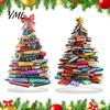 Book Lover Christmas Gifts Stacked Tree Ornament, 2D Flat Stacking Holiday Hanging Decoration, Desktop Display Reading Theme Acrylic Pendant,