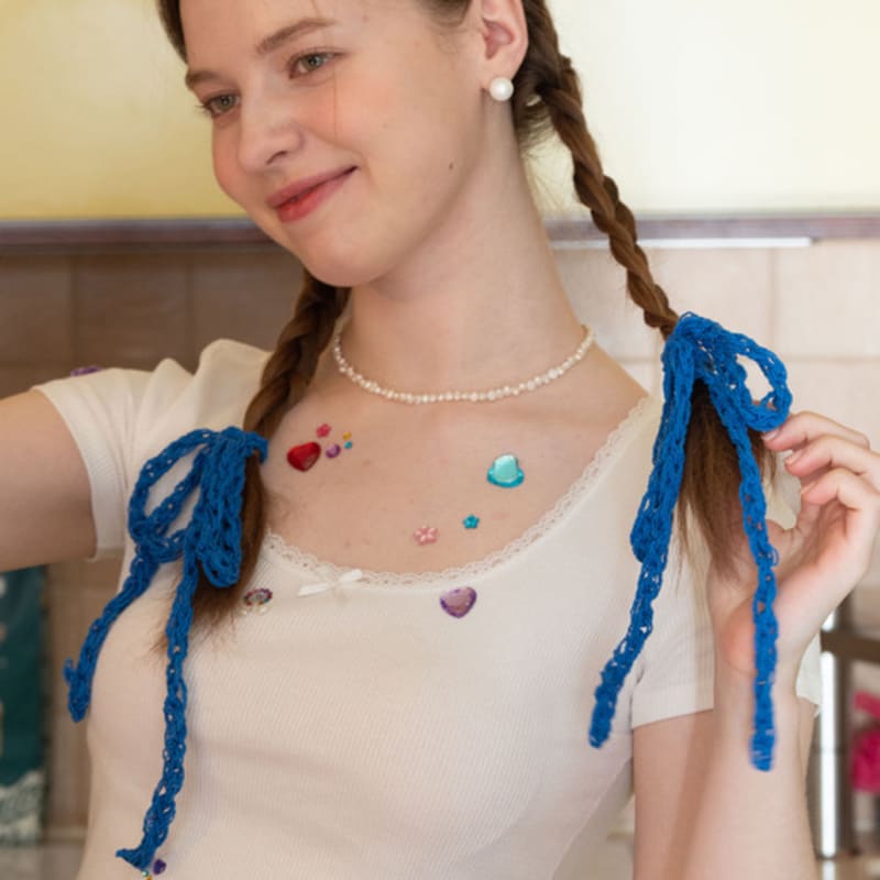 Slowslowly No.171-177 / Lily Thin Scrunchie Hairclip (SET) _ Cream, Black, Pink, Lime, Sky, Blue, Yellow