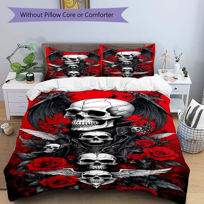 3pcs Skull Roses Bedding Set. Soft and Comfortable with No Core Included (1x Duvet Cover + 2x Pillow Covers) yy251009246