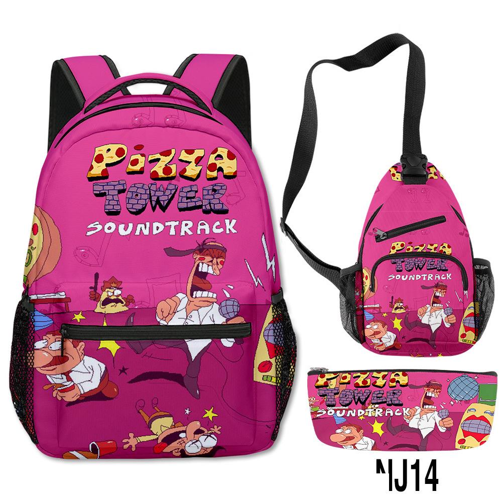 Klassisch Neuheit Eigenartig Cool Pizza Turm 3D Druck 3er Set Schultaschen Multifunktionale Reise Rucksack Brusttasche Federmäppchen
