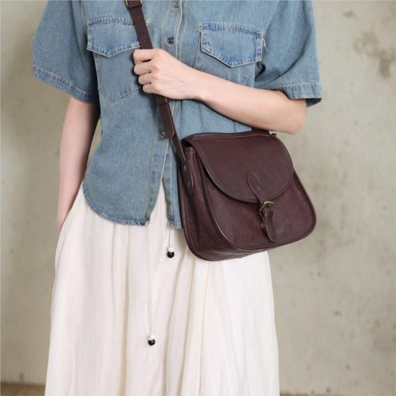 Johnature Retro Saddle Bag Soft Cowhide Crossbody Bag Genuine Leather Versatile Women's Shoulder Bag