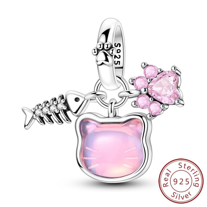 

Original Copper Charm Bead Cute Pink Cat Paw Pendant For Women Fit Original Bracelet Necklace Diy Accessorie