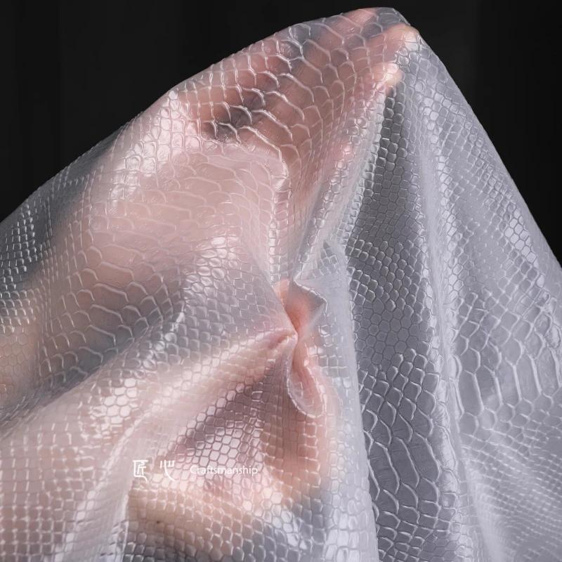 Transparent/Frosted TPU Waterproof Fabric Snake Skin Pattern Tarp Creative Bottoming Shirt Skirt Clothing Fabric for DIY Sewing