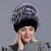 Women's Natural Mink Fur Hat Fox Pompom Rabbit Flowers Stylish Warm Fashion Girls Real Fur  Winter Hat Knitted