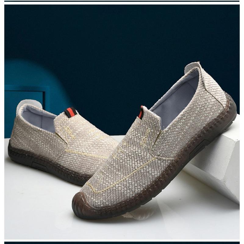 Men's Single Shoes with Cow Tendons and Soft Soles, Old Men's Shoes, Canvas Breathable Casual Shoes, Linen Shoes, Low Cut Bean Shoes