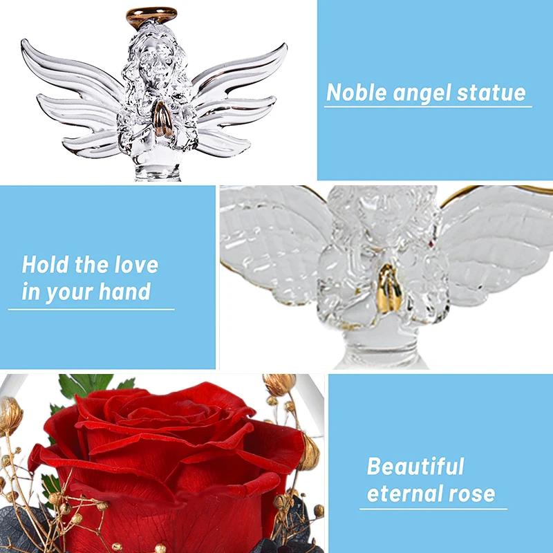 1 Zestaw Małych Aniołków Zakonserwowane Róże W Szkle Forever Eternal Rose Flower Christmas Urodziny Walentynki Prezent Ślubny Kobiety Dziewczyny