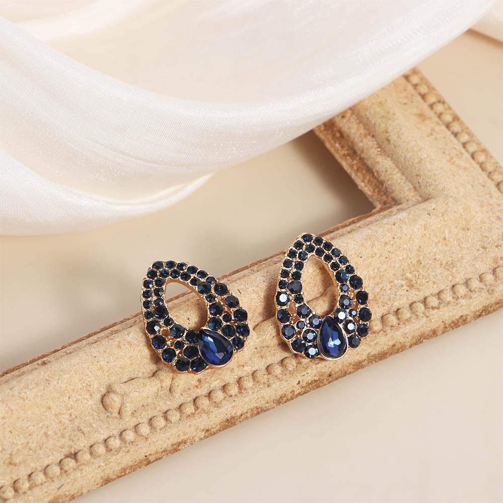 Elegant Women Vintage Style Fashion Blue Rhinestone Dangle Ear Stud Earrings Jewelry Water Droplets