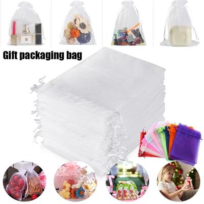 100pcs/lot Organza Drawstring Bags 7x9 9x12 13x18 15x20  Small Gift Pouches for Wedding Jewelry Party Decoration Packaging