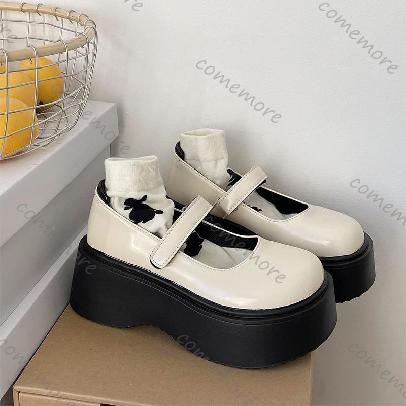 Comemore Retro Heightening Thick Bottom Loafers for Women Spring Autumn Casual Round Head High Heels Mary Janes Single Shoes