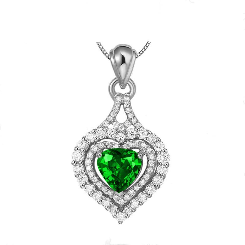 

Luxury Simulated Ruby Necklace Heart Pendant with Micro Inlaid Colorful Gemstones Full of Diamonds Women Jewelry
