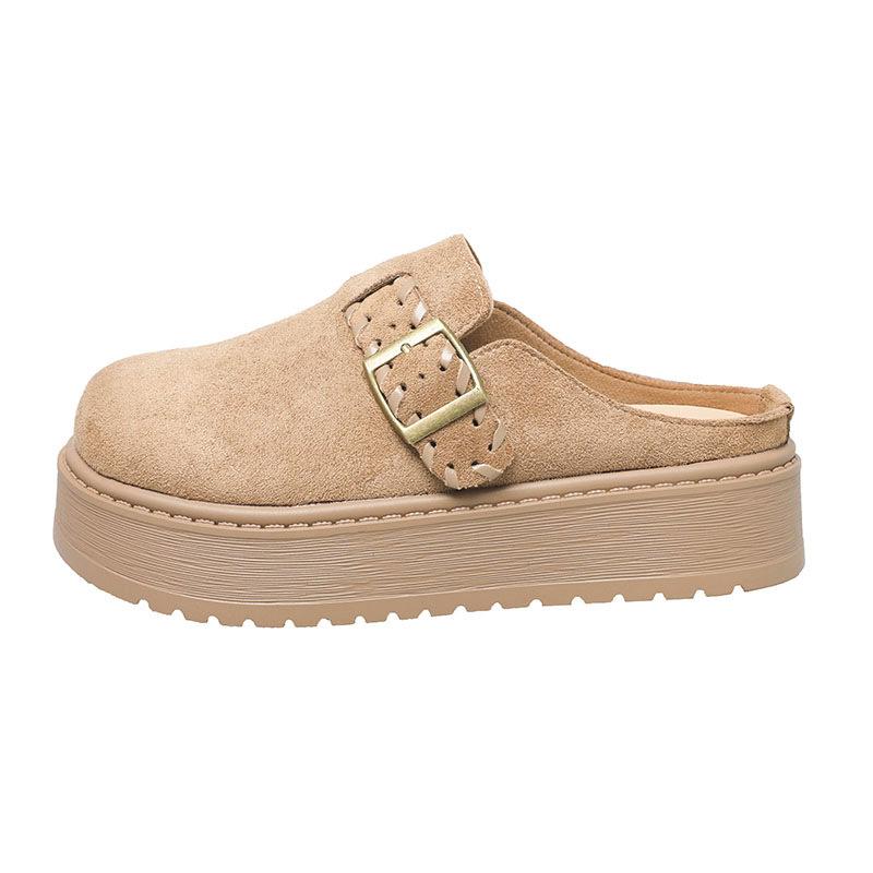 Lazy thick-soled bag head slippers women's 2025 autumn new height increase outer wear one pedal casual with skirt Boken tow