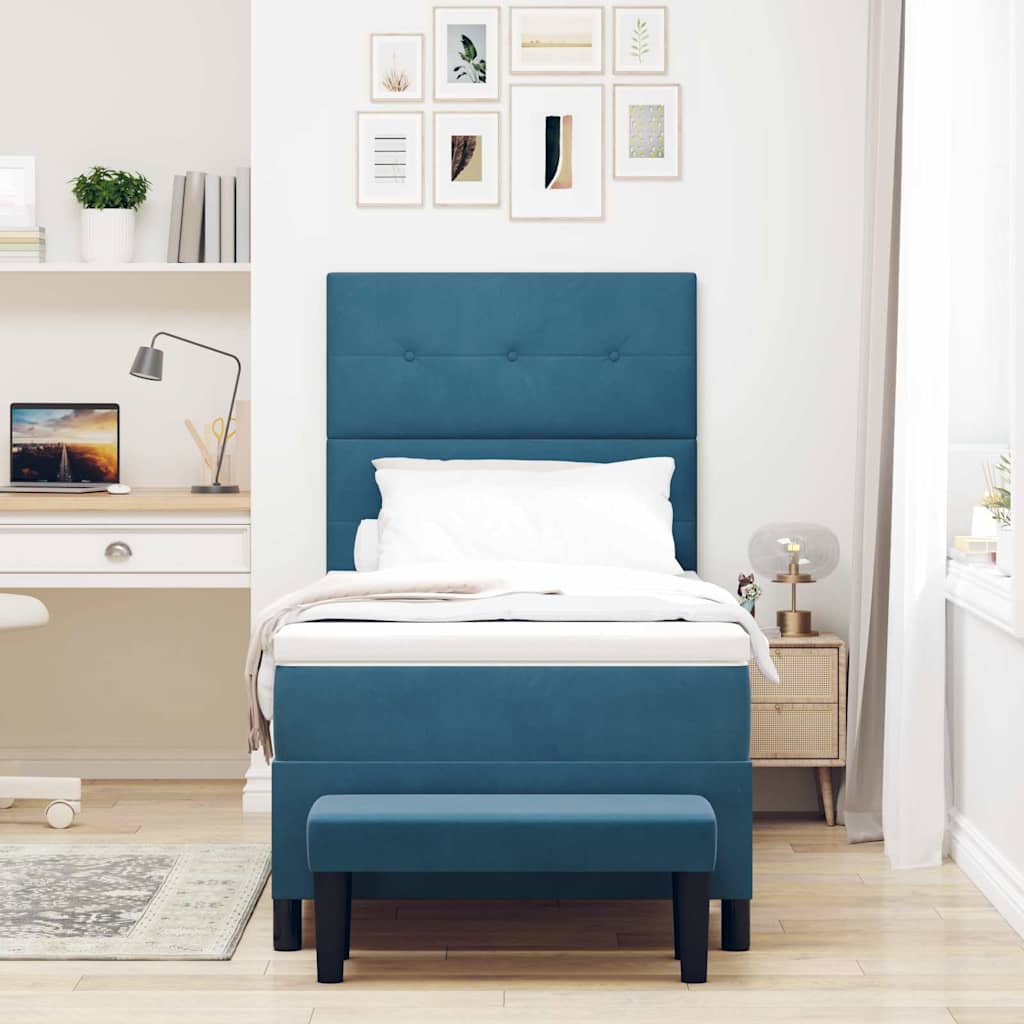 Box Spring Bed with Headboard Dark Blue 190 x 90 cm Velvet