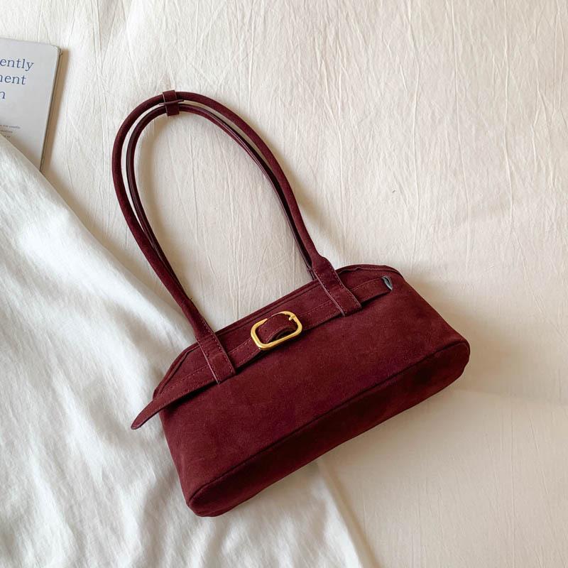Women's Luxury Suede Shoulder Bag - Retro Matte Design, French-Inspired Baguette for Autumn/Winter