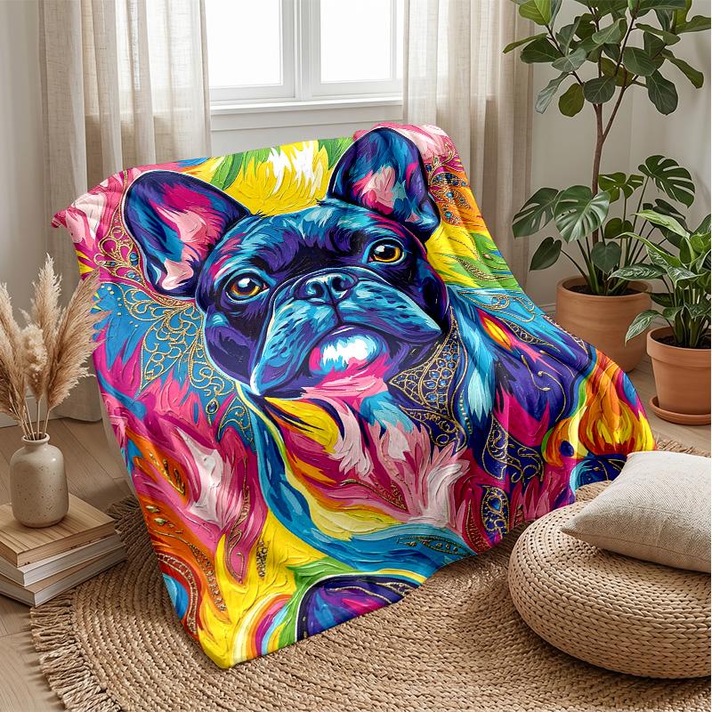 

Colorful Dogs in Art blanket Personalized Name Flannel Blanket Soft Cozy Plush Throw for Sofa Bed Lightweight Home Decor 75x90cm